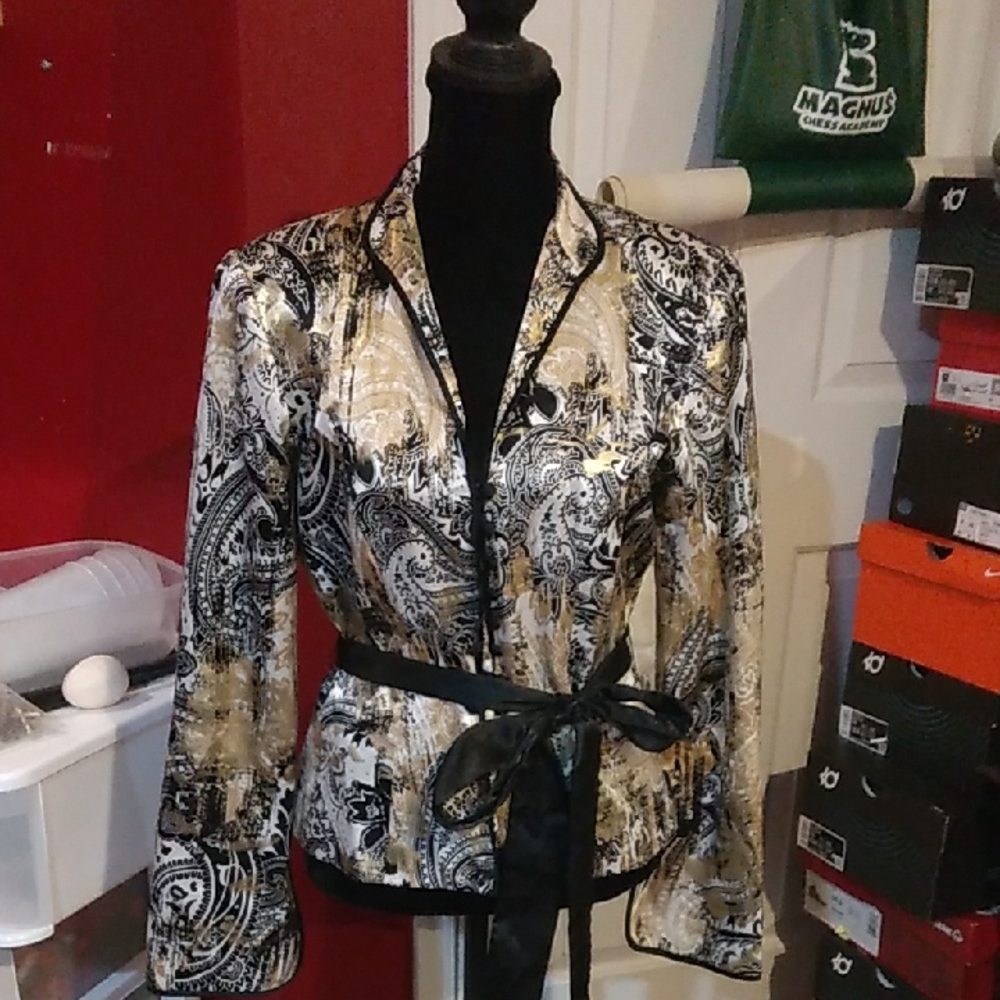 Elegant Black and Gold Paisley Women's button-up top